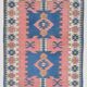 Dusty Pink & Blue Handmade Vintage Rug, 141x184 Cm