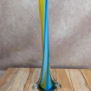 Vintage glass vase in blue and yellow Murano style.