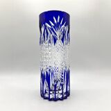 Japanese EDO KIRIKO art vase in transparent and cobalt blue crystal