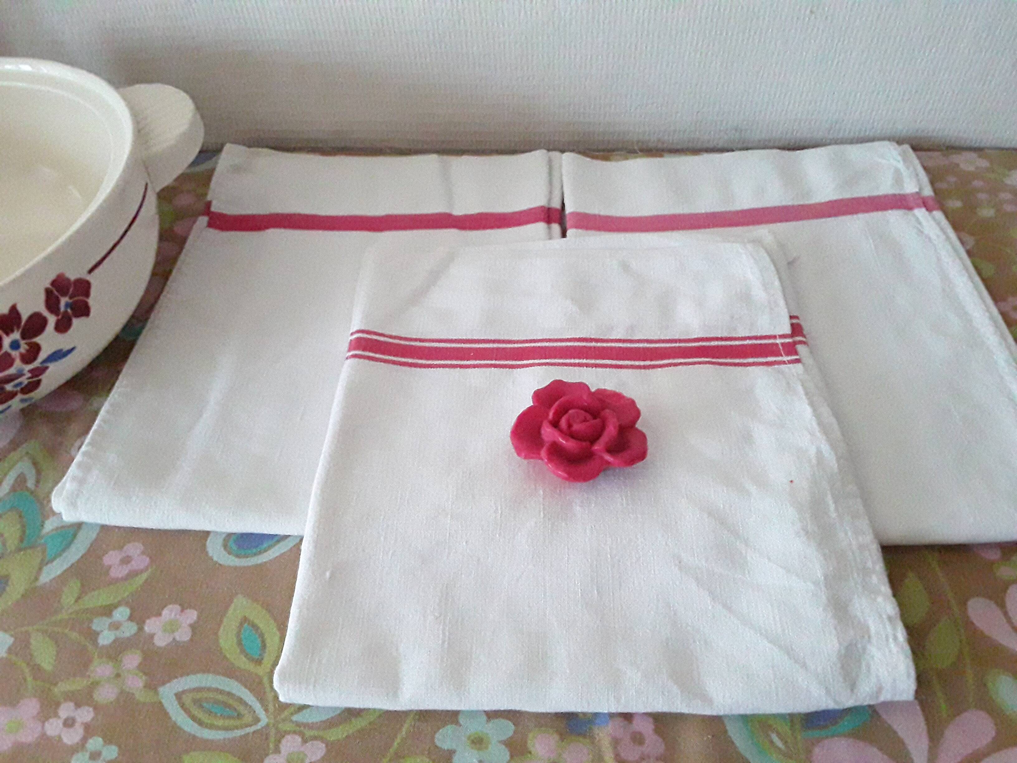 3 old mixed-breed tea towels