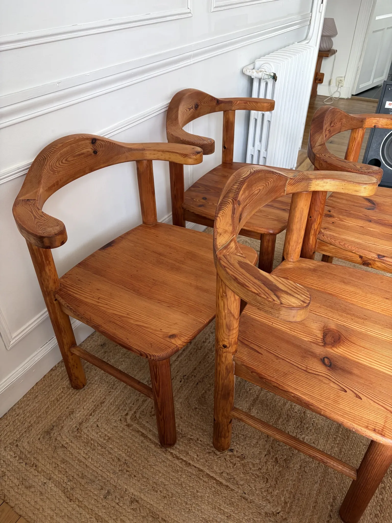 4 pine armchairs from the 1970s