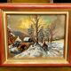 B Franco: Oil on panel depicting a snowy landscape featuring a character.