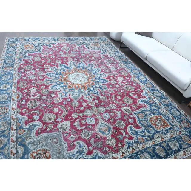 1970s Vintage Persian Handmade Wool Cotton Light Red Area Rug 249x342