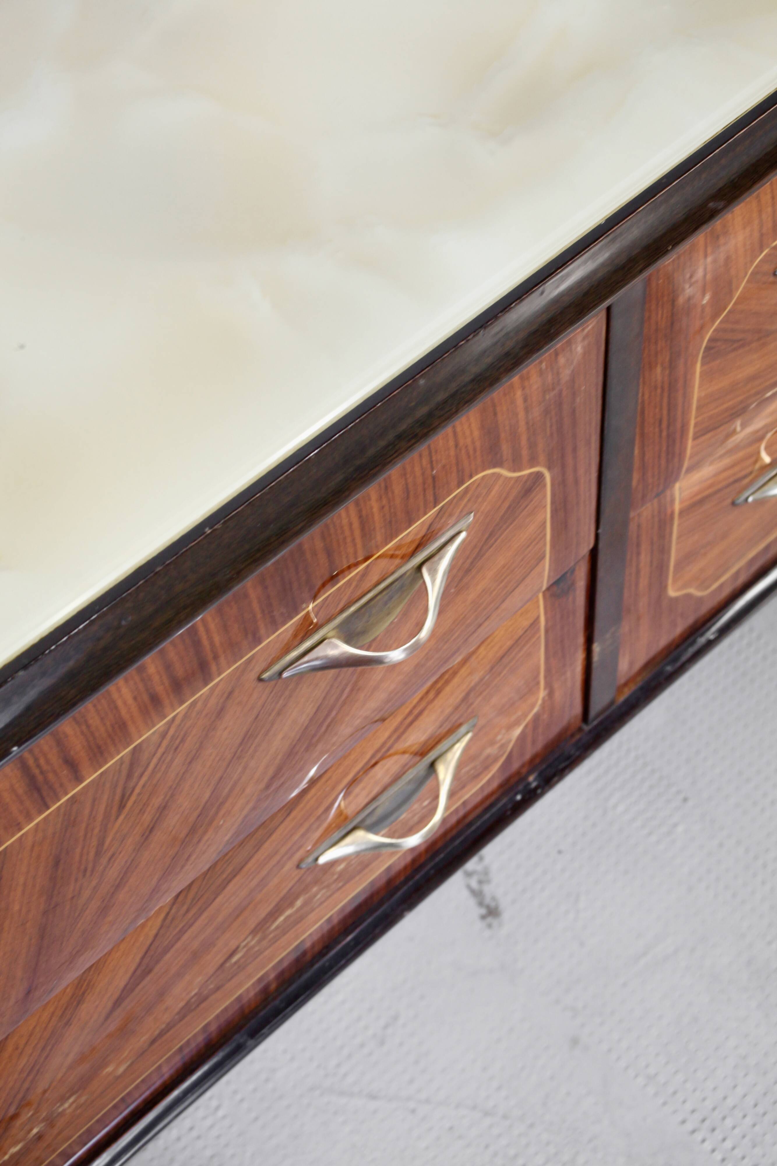 Midcentury Italian Sideboard / Dresser In Walnut And Brass. Vintage Modern