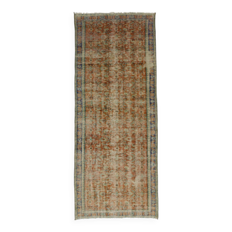 Tapis Oushak Ancien en Longueur – Couleurs Terre & Bleu, 104 x 260 cm