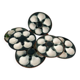 Assiettes à huître en barbotine vertes et blanches