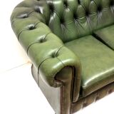 Green vintage leather 3-seater Chesterfield sofa
