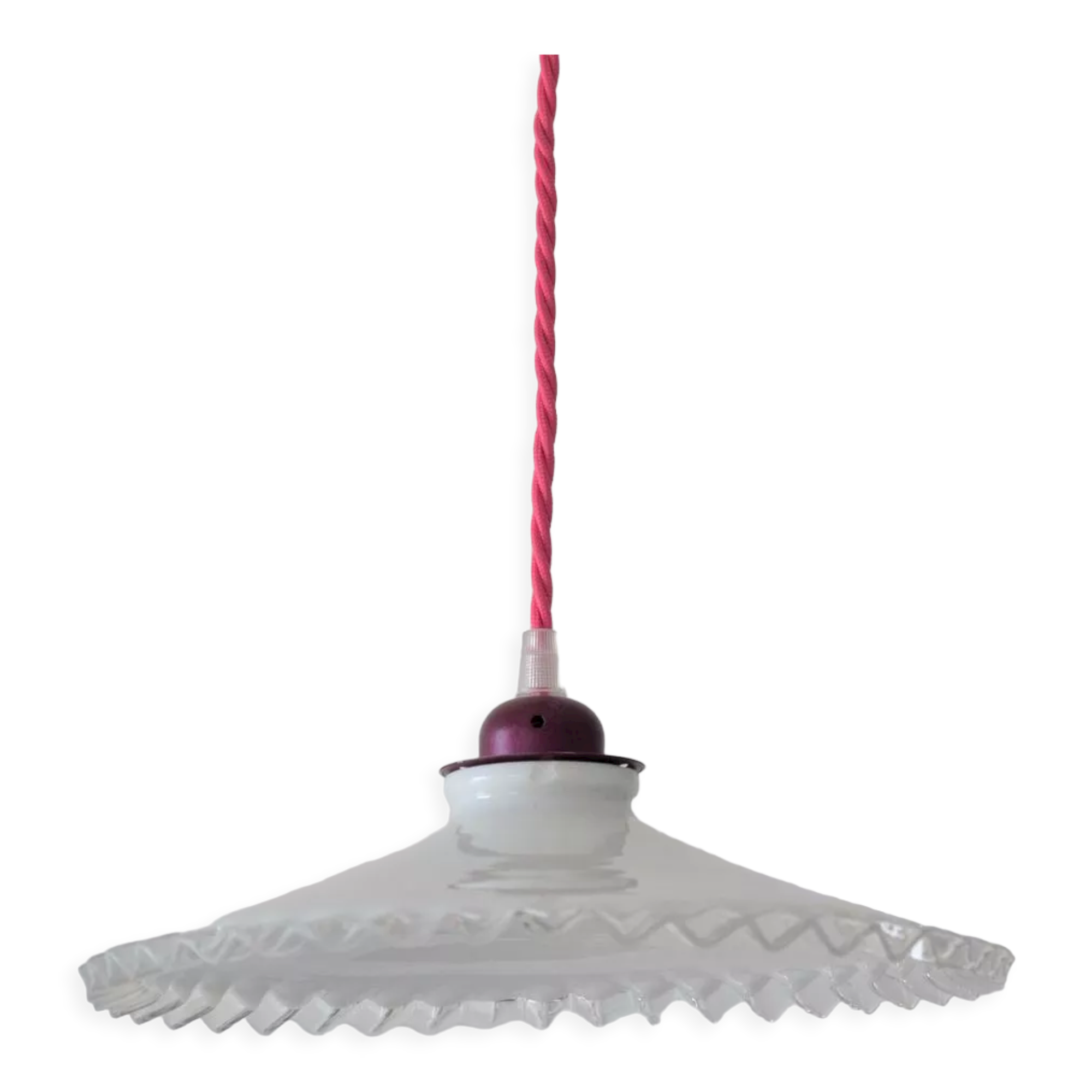 Pleated opaline suspension, pink cord