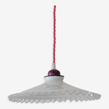 Pleated opaline suspension, pink cord