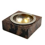 Cendrier en parchemin de chèvre marron moderne du milieu du siècle, Aldo Tura, Italie, années 1960