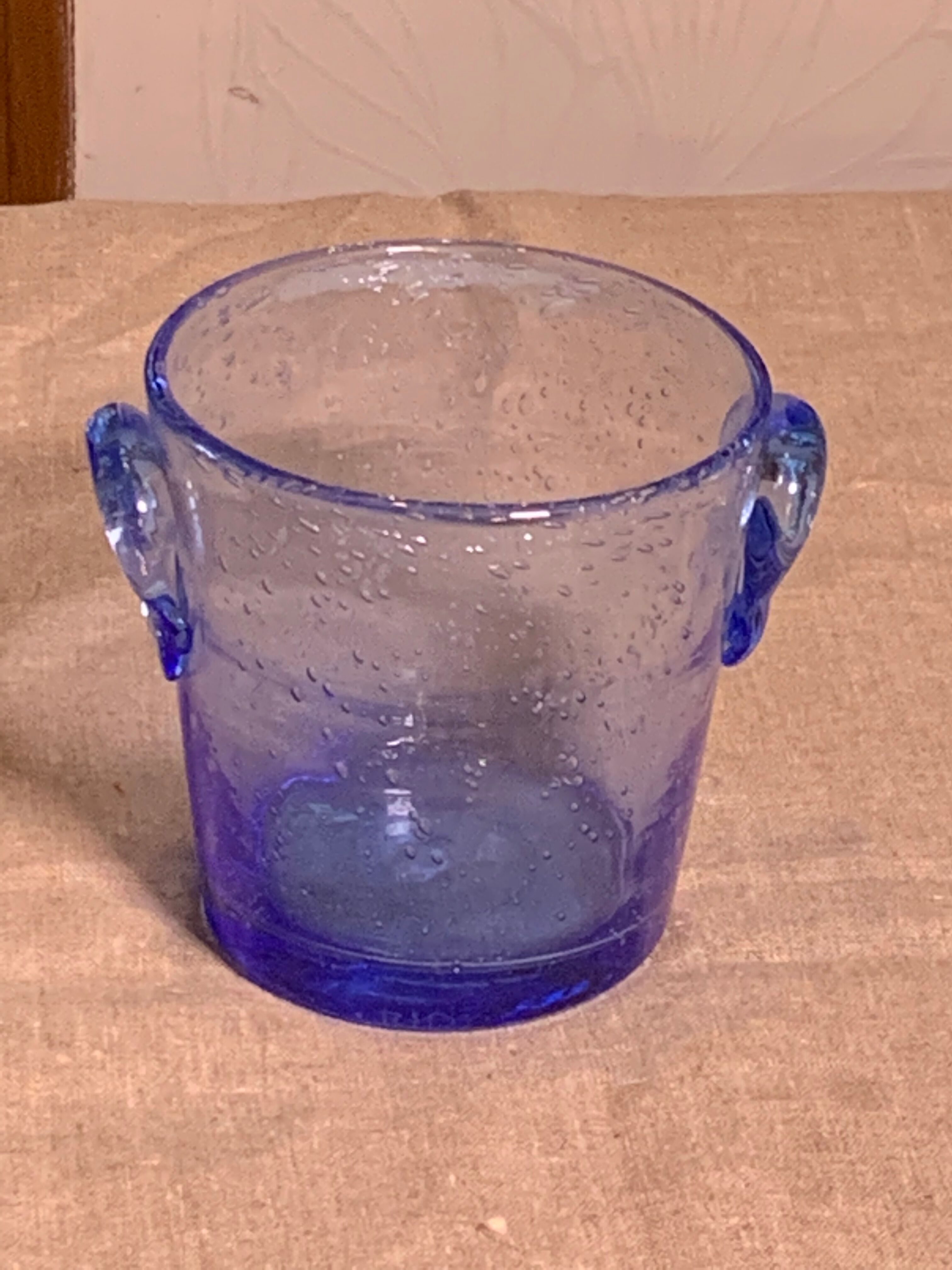 Blown glass ice bucket and lavender blue bubble from the Biot glassworks
