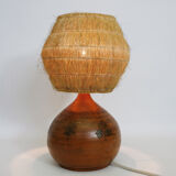 Lamp in enameled earthenware and straw lampshade by Jacques Blin