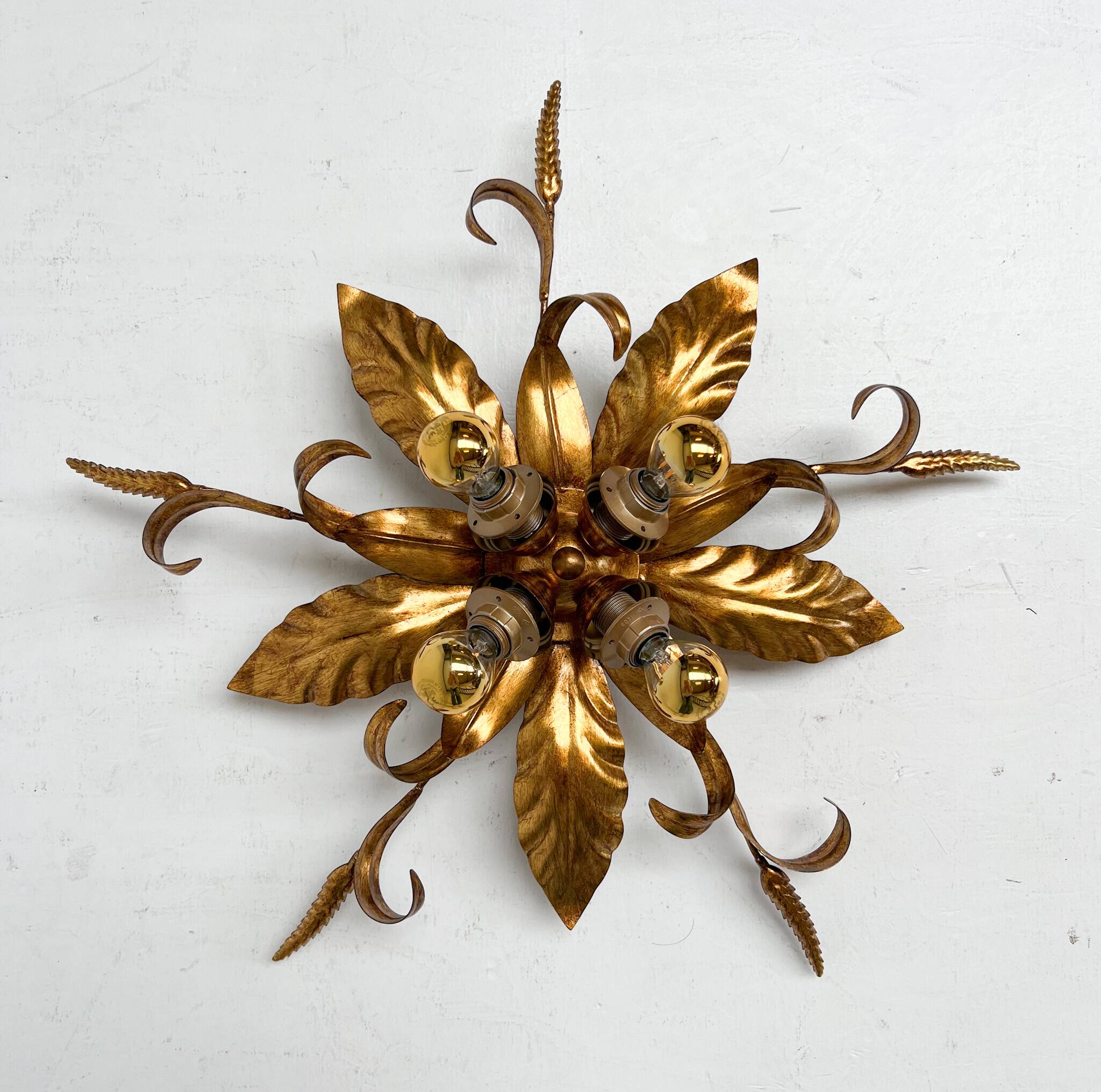 Gold plated XL ceiling lamp or wall lamp from Italy, 1970s