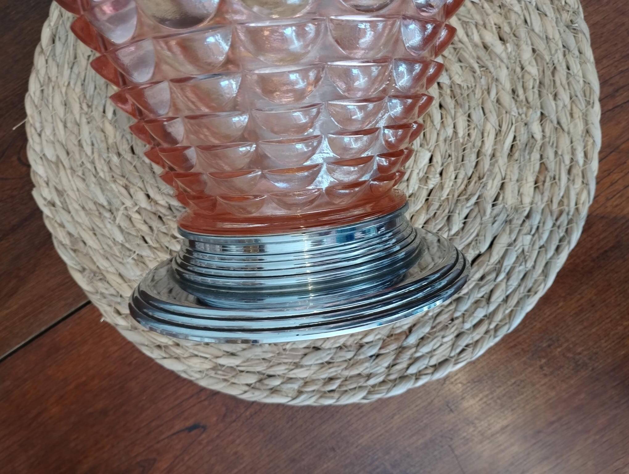 Art Deco cornucopia vase, centrepiece, bowl - blown glass & chrome 1930