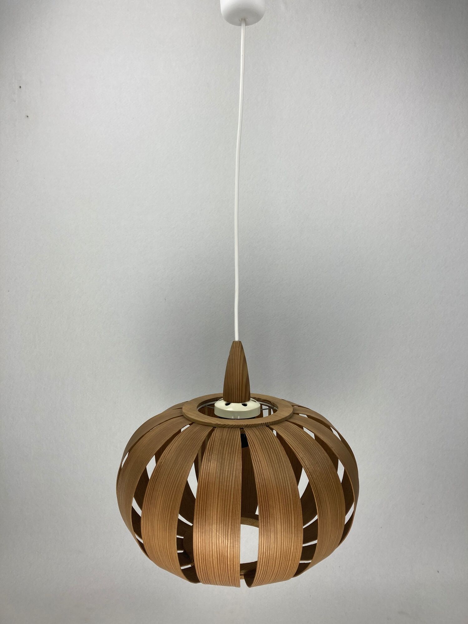 Scandinavian UFO Mushroom Pendants in Wood Veneer, 1970s