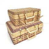 Vintage wicker nesting suitcases