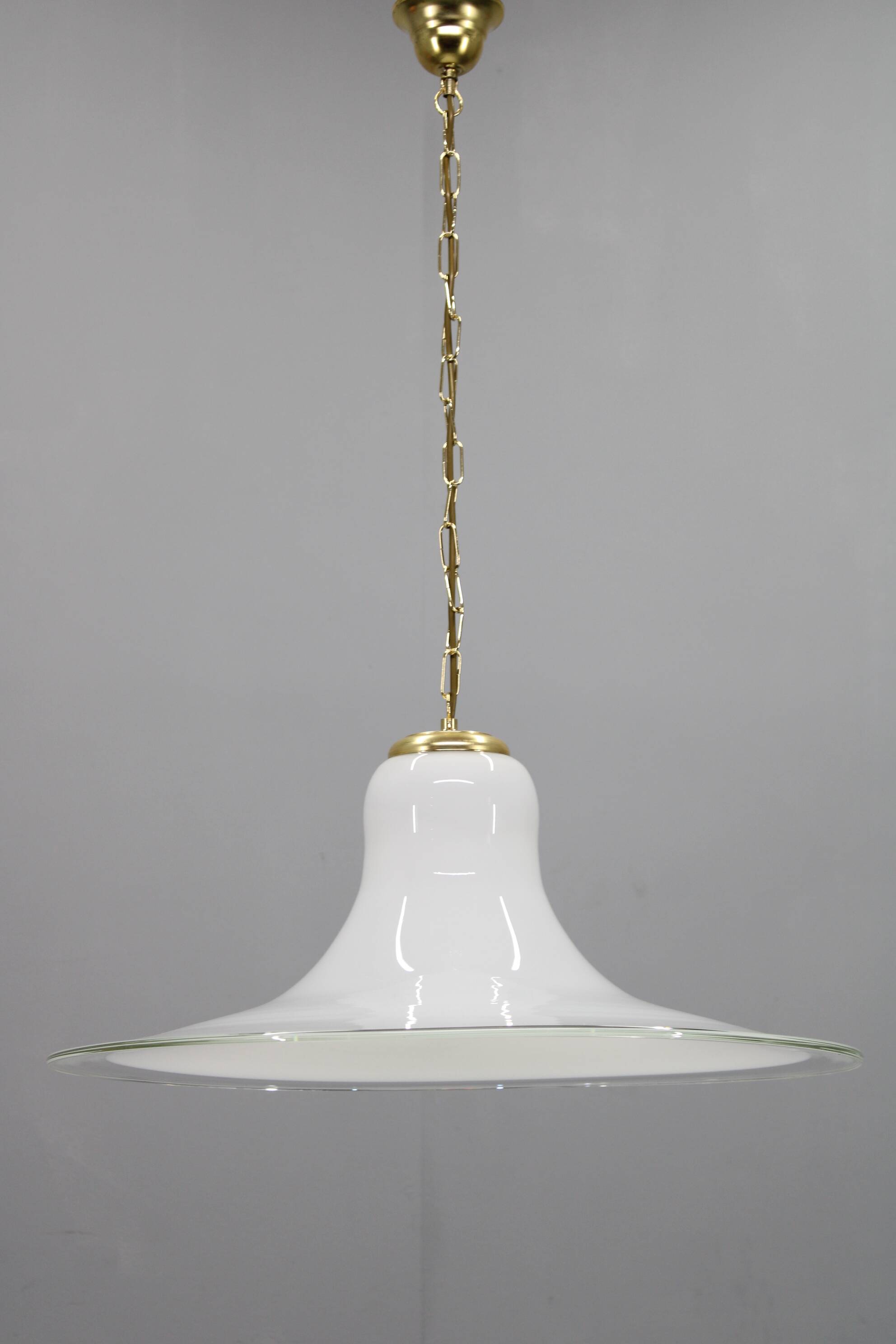 Italian mid-century glass and brass pendant light, 1960s