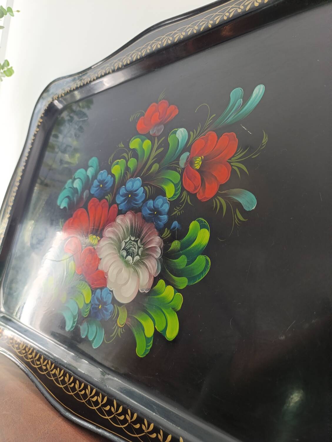 Large Vintage USSR Tray - Painted Flowers