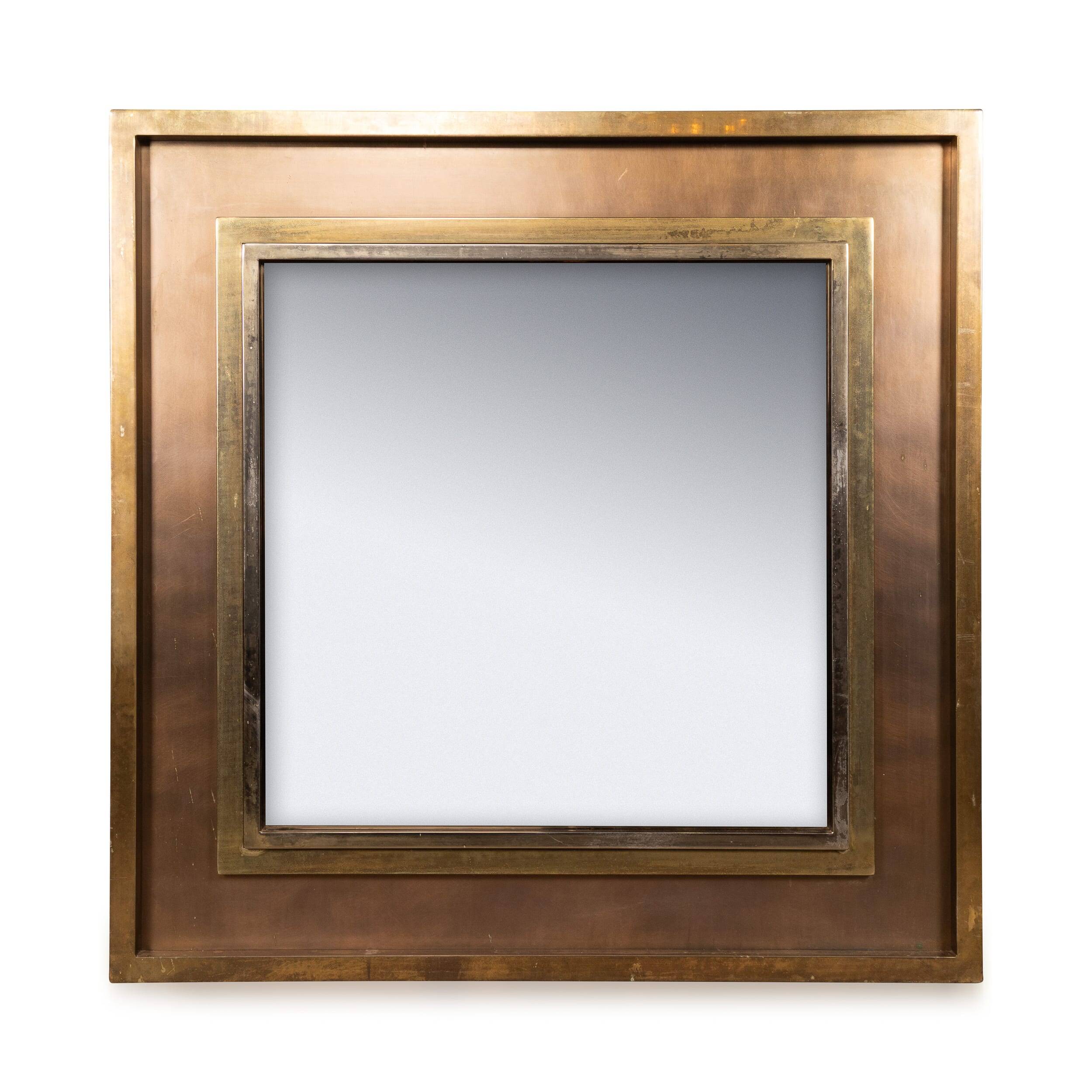 Miroir carré vintage en laiton et bronze du 20ème siècle par Belgo Chrom, Belgique