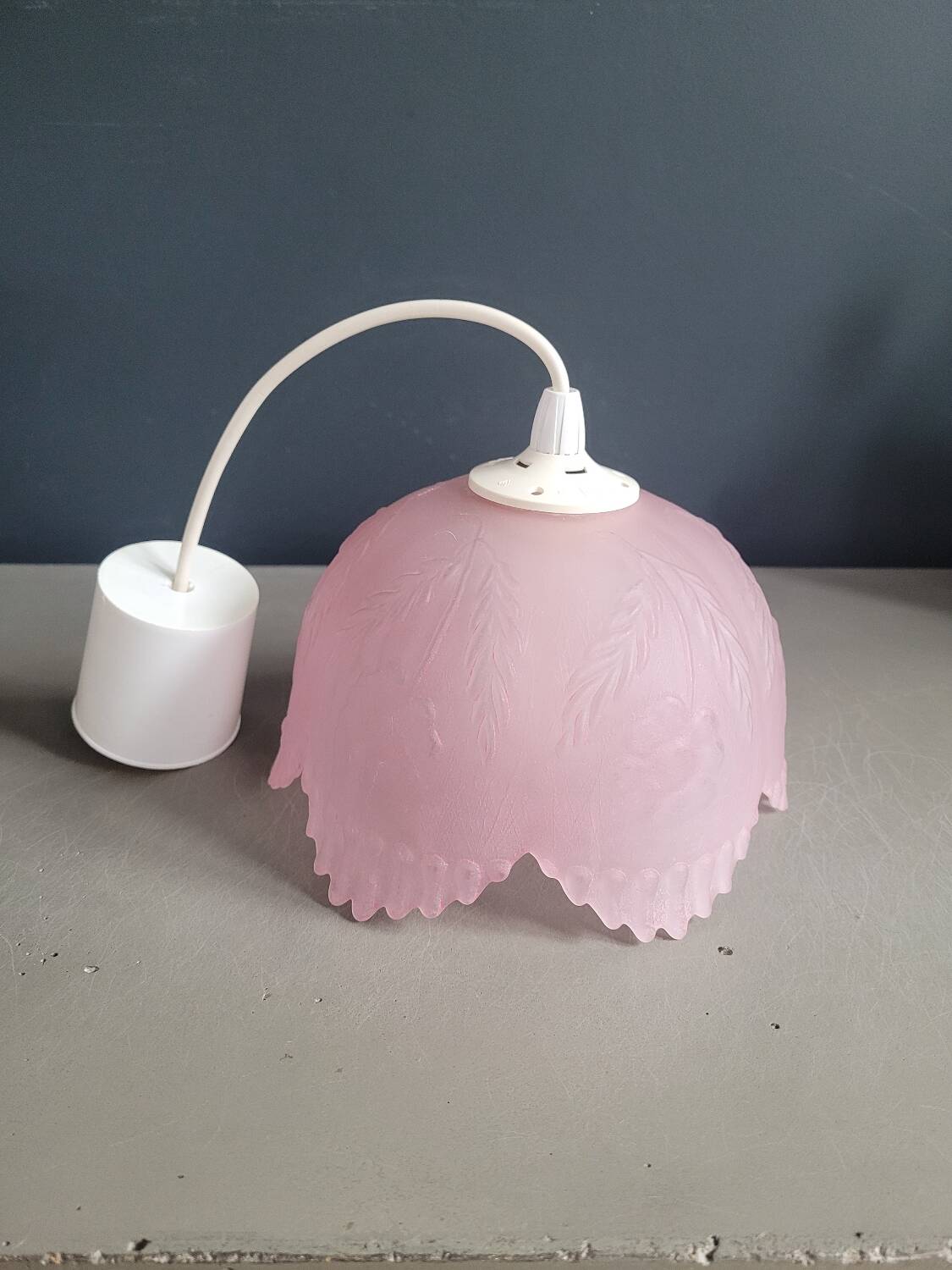 Pink frosted glass pendant light with flowers