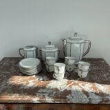 Coffee set, tea 1925, art deco, union céramique, uc, limoges, 8 cups, 8 subcups, teapot
