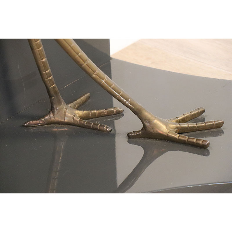 Vintage lacquered wooden console decorated with brass herons 1970
