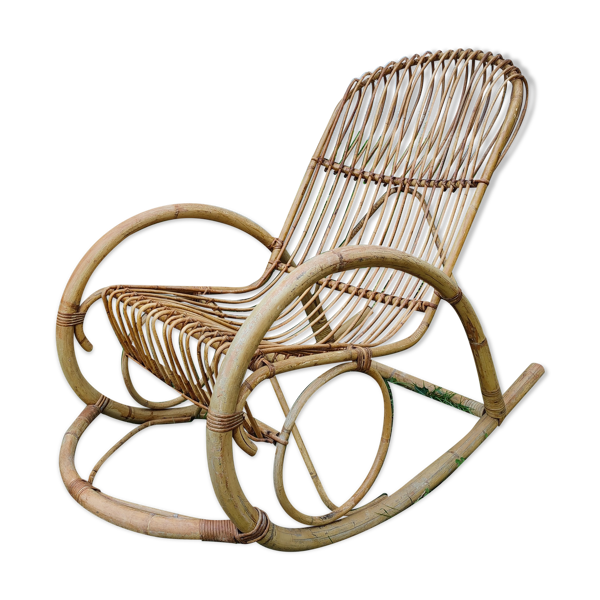 Rocking chair rotin vintage Rohé Noordwolde