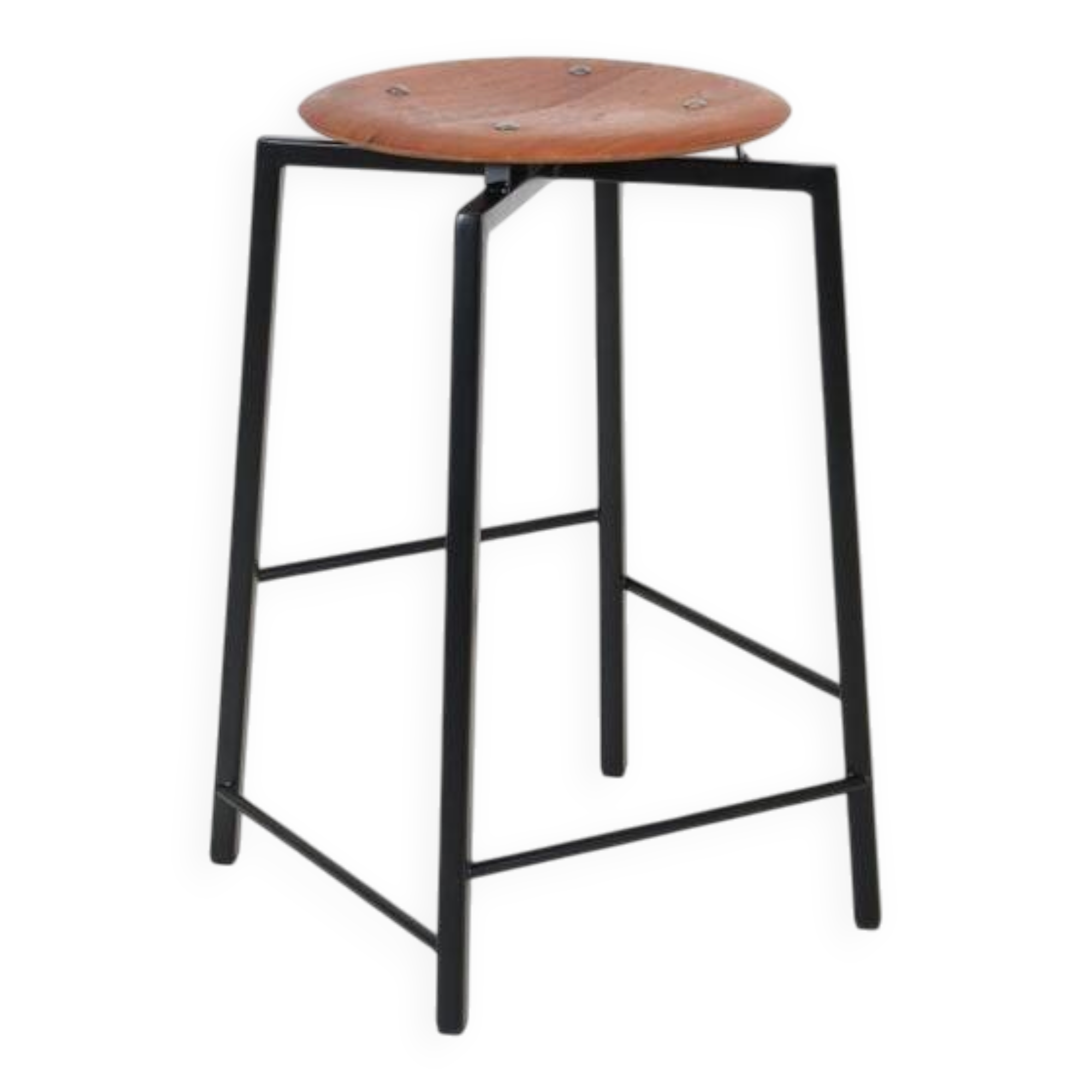Extraordinary Danish workshop stool / fully restored / teak / steel / mid-century modern design / industrial / 1960s