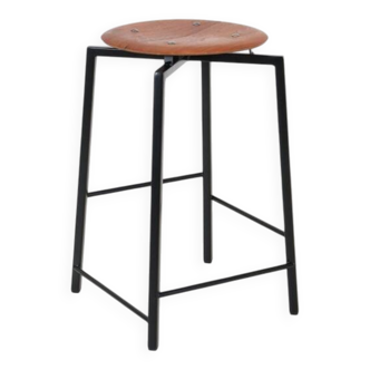 Extraordinary Danish workshop stool / fully restored / teak / steel / mid-century modern design / industrial / 1960s