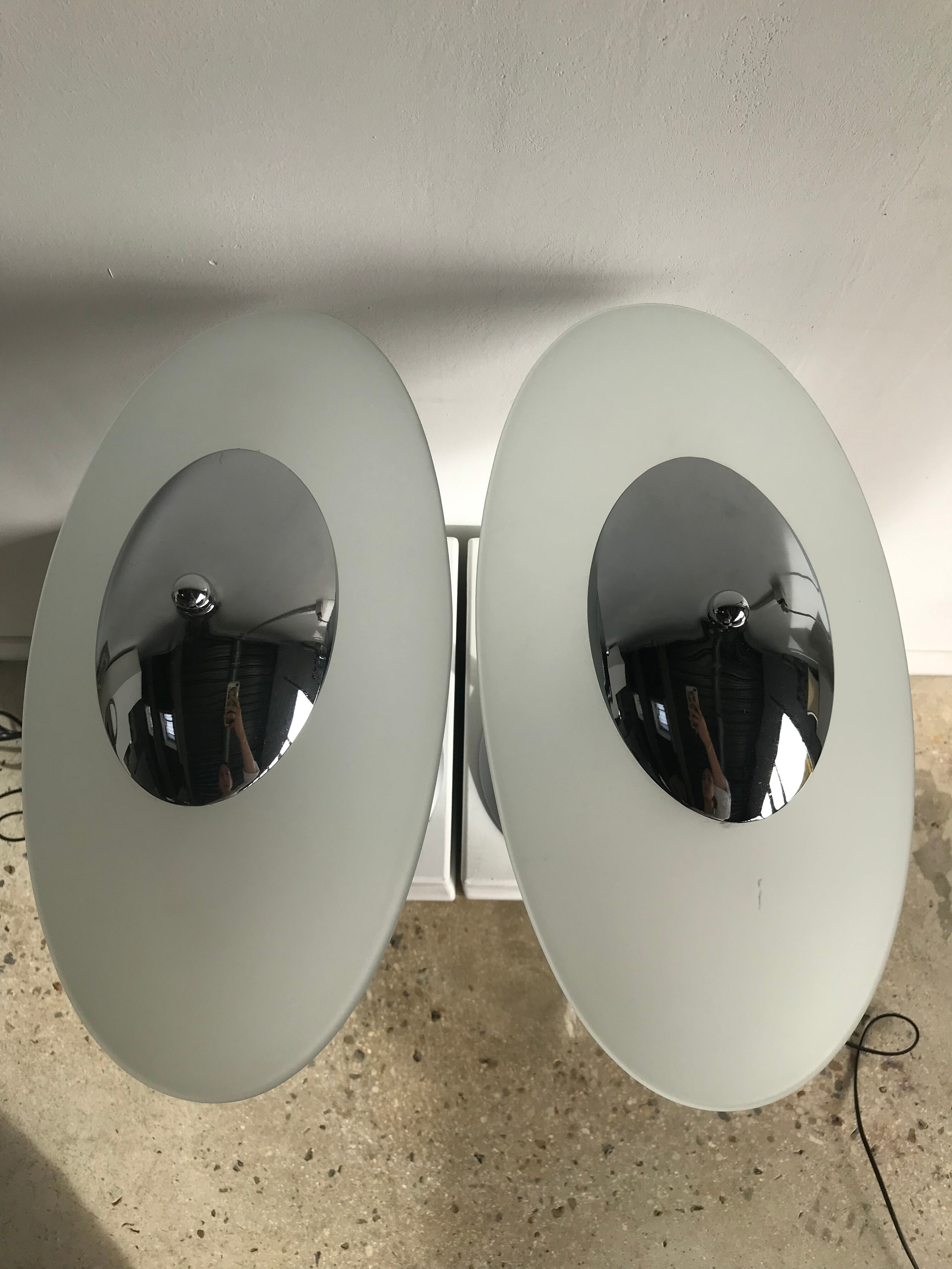 Gray lamp with oval frosted glass lampshade
