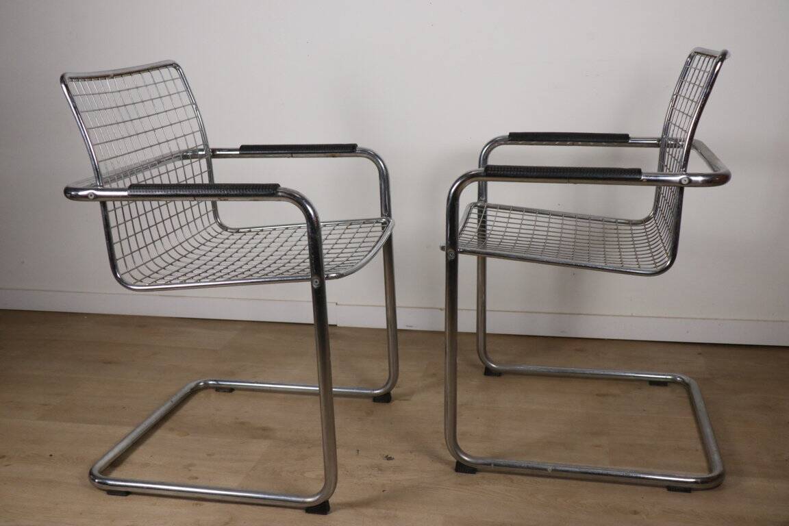 Pair of vintage chrome metal armchairs, 1970