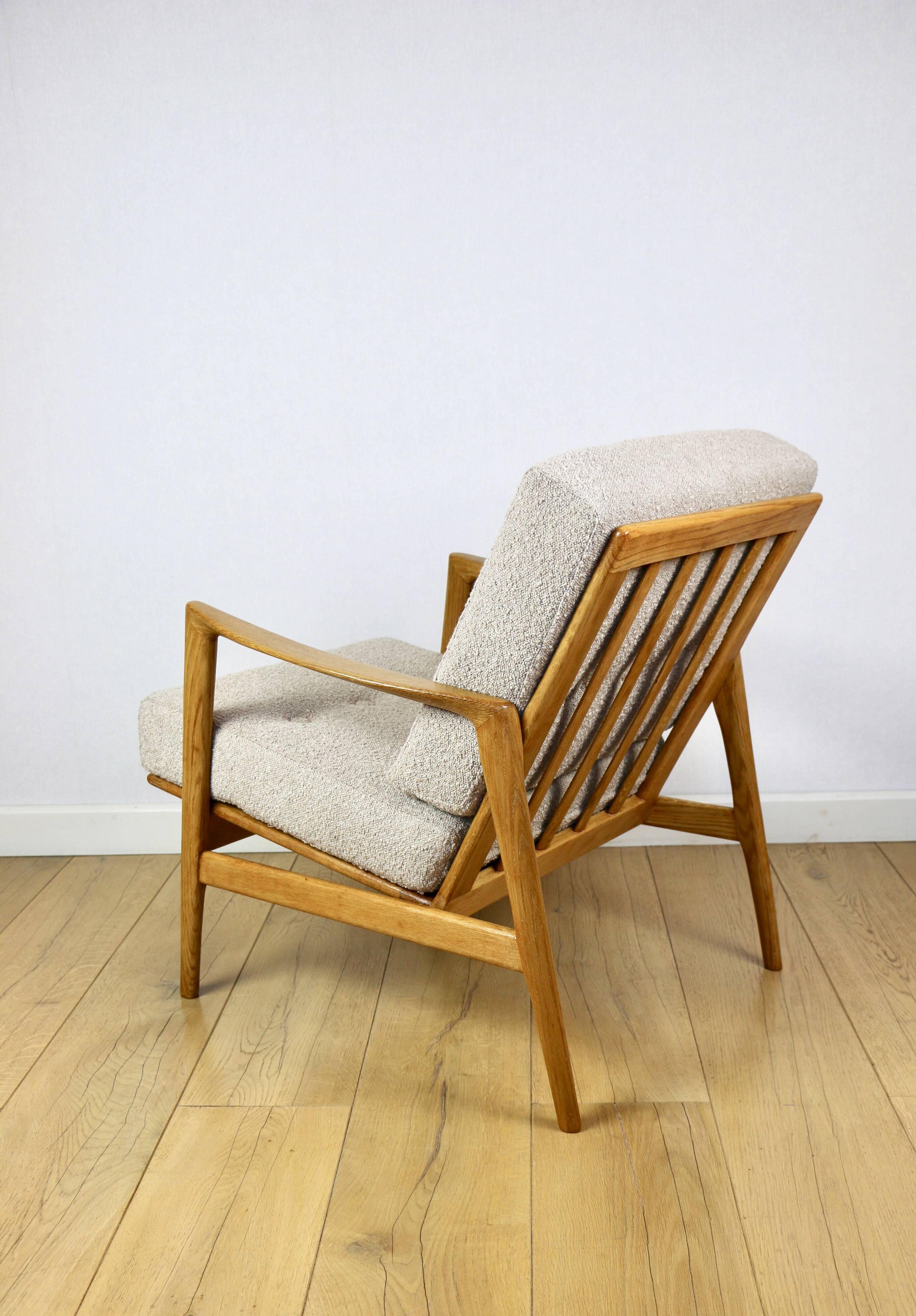 PRL armchair "Stefan" wooden oak vintage beige boucle