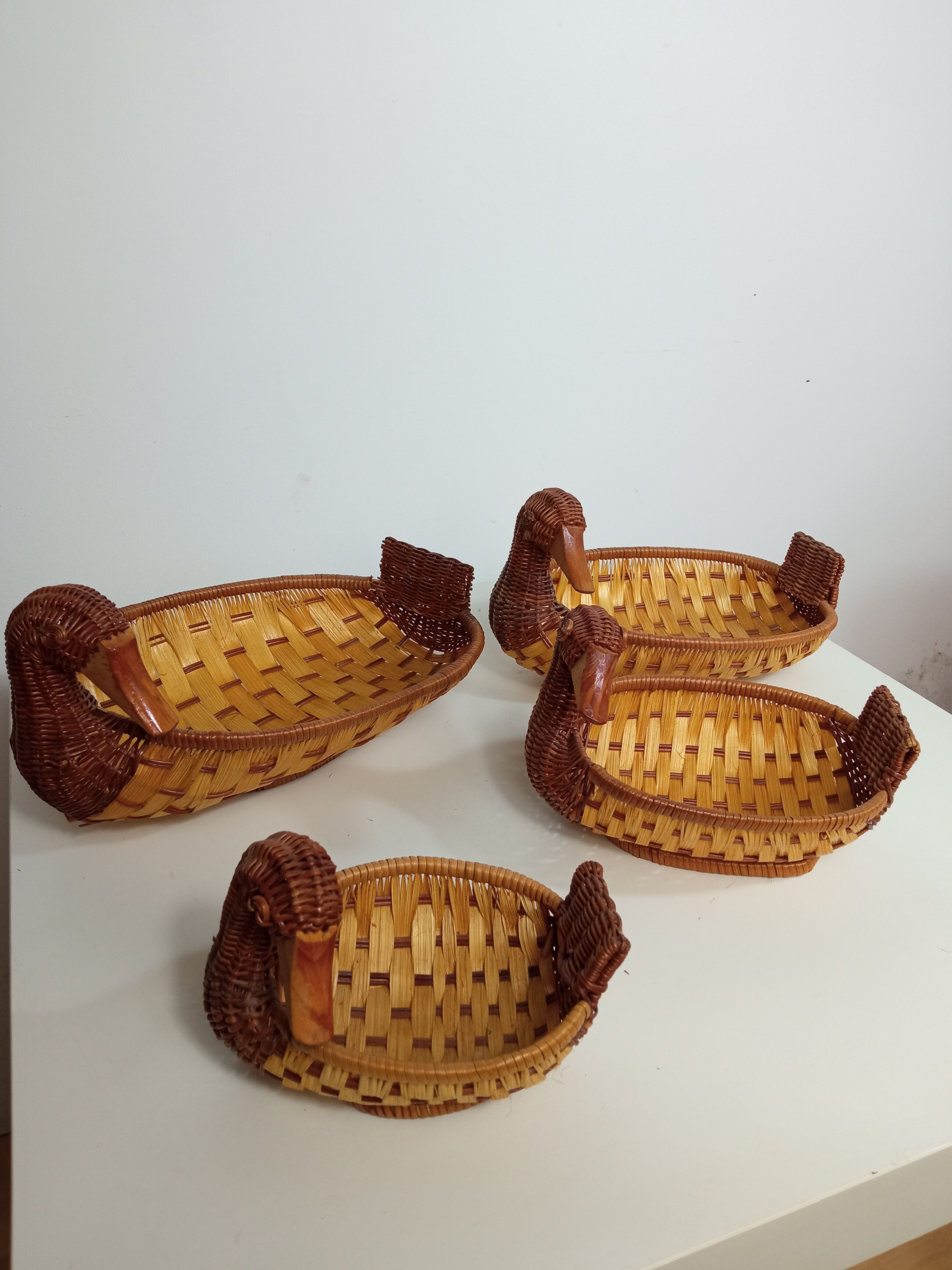 Lot de 4 canards osier Vintage