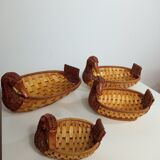 Set of 4 Vintage Wicker Ducks