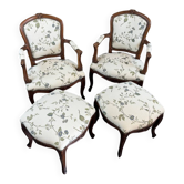 Paire de Fauteuils et Deux Repose-Pieds de Style Louis XV, XIXe Siècle
