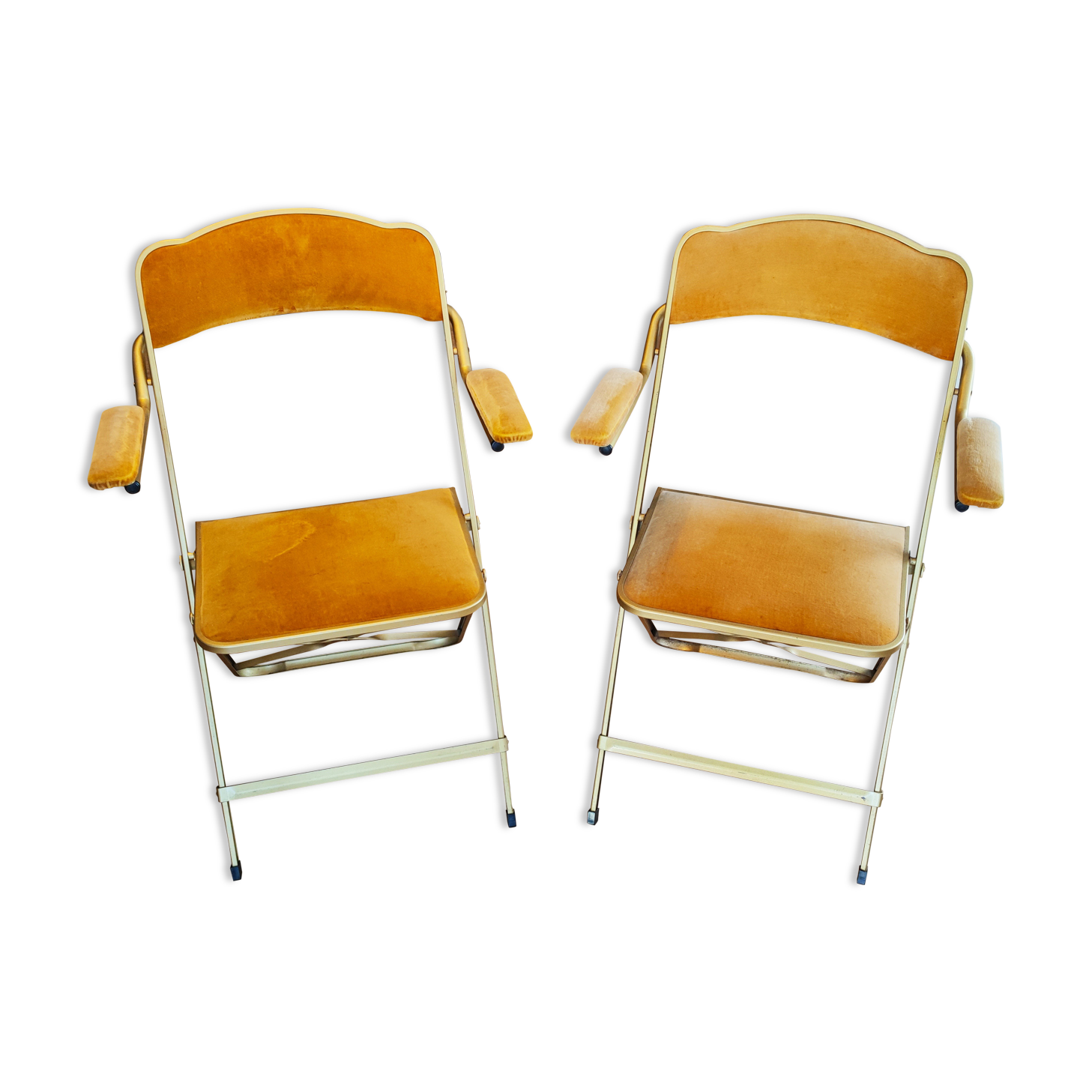 Folding chairs in mustard velvet