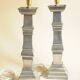 Pair of Satin Finished Pewter Lamp Bases - Tiered Geometric Column