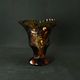 Bohemian cut crystal vase with Art Deco ruby red amber floral decoration