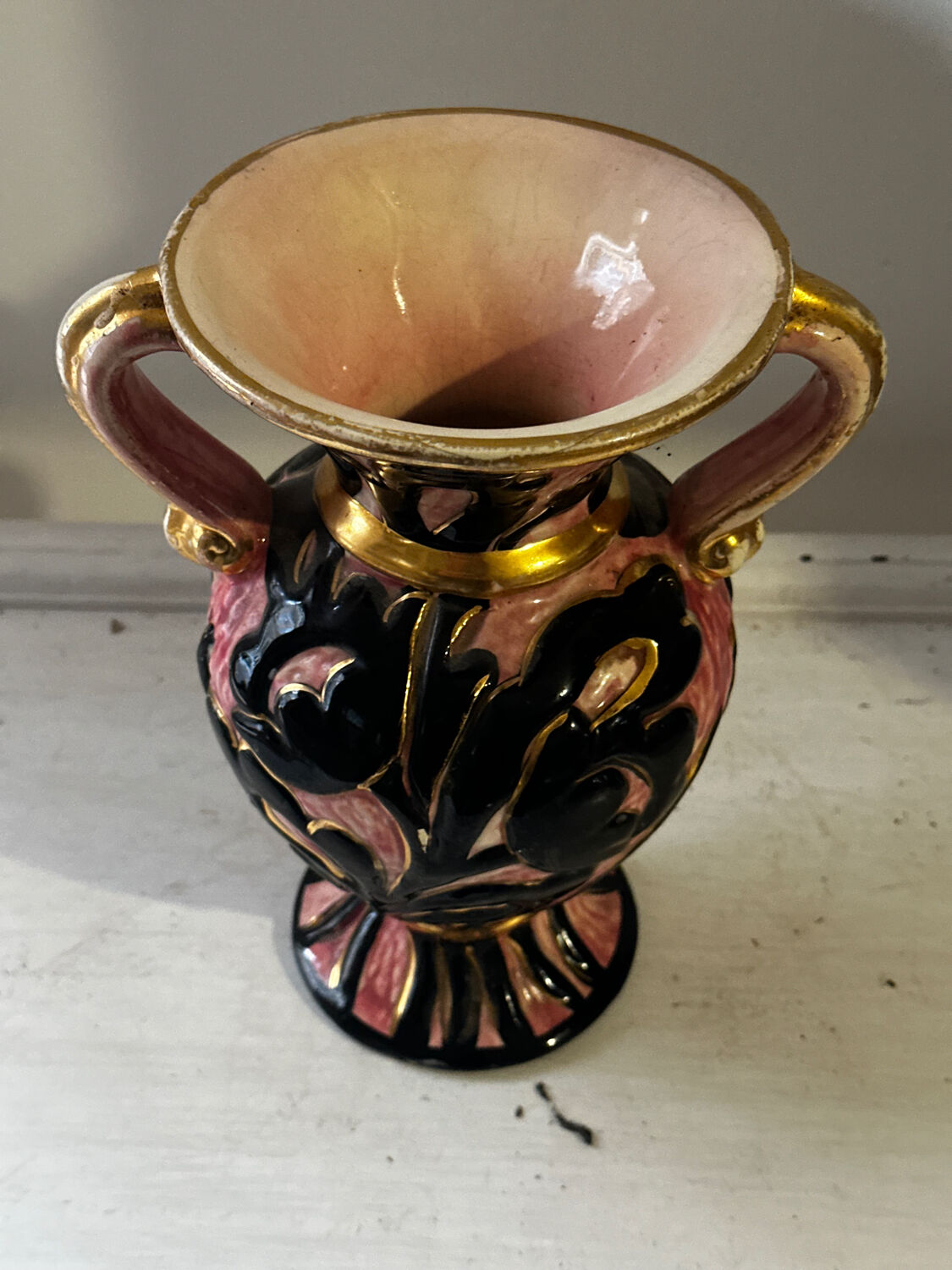 Vase Amphore Vintage Vallauris décor Floral en relief