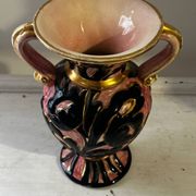 Vintage Vallauris vase amphora with relief floral decoration.