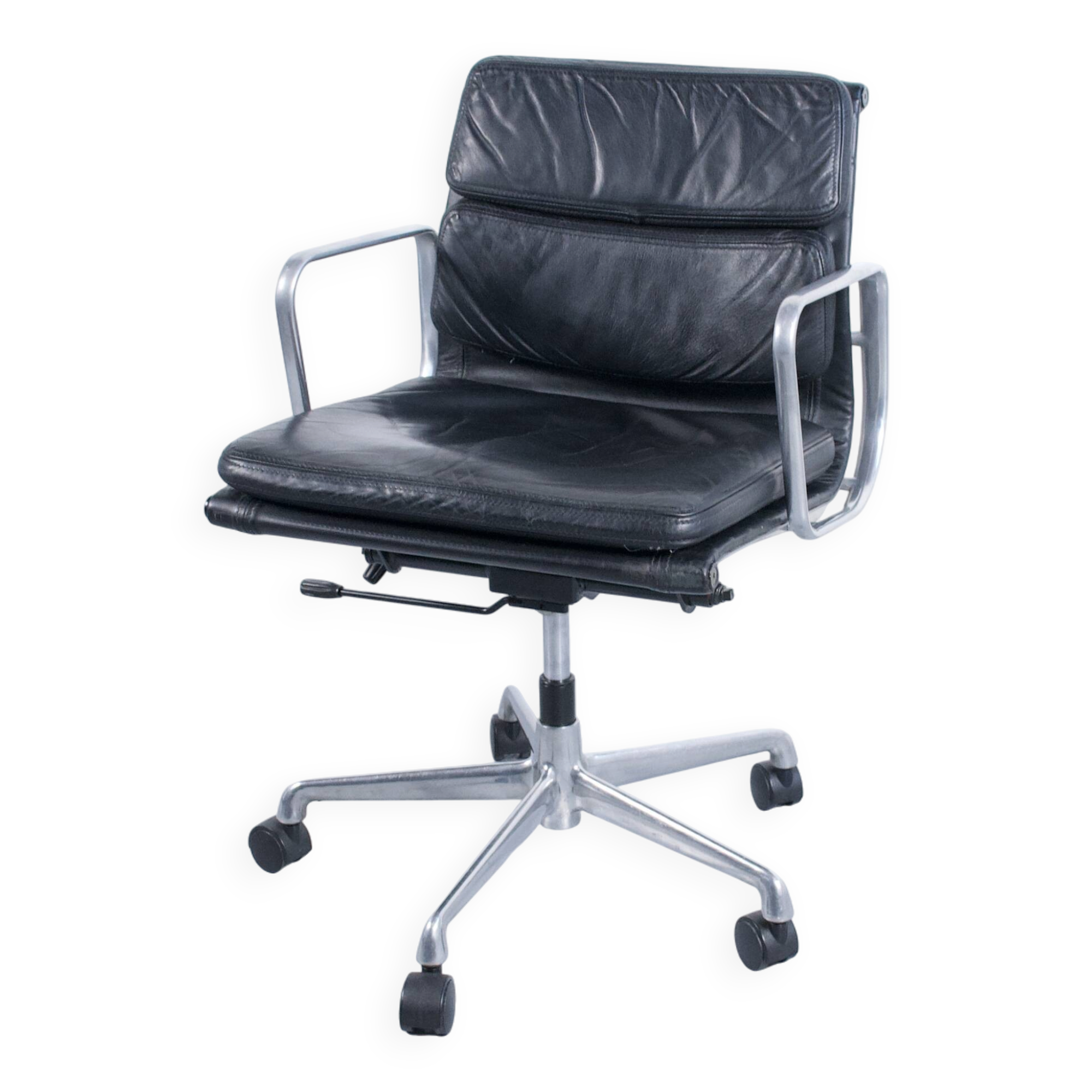 SOFT PAD CHAIR EA 217 EAMES BLACK LEATHER HERMAN MILLER ICF EDITOR 1970s