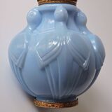 Art Deco vase in molded and pressed opaline. Stamped CLA France décor of Birds
