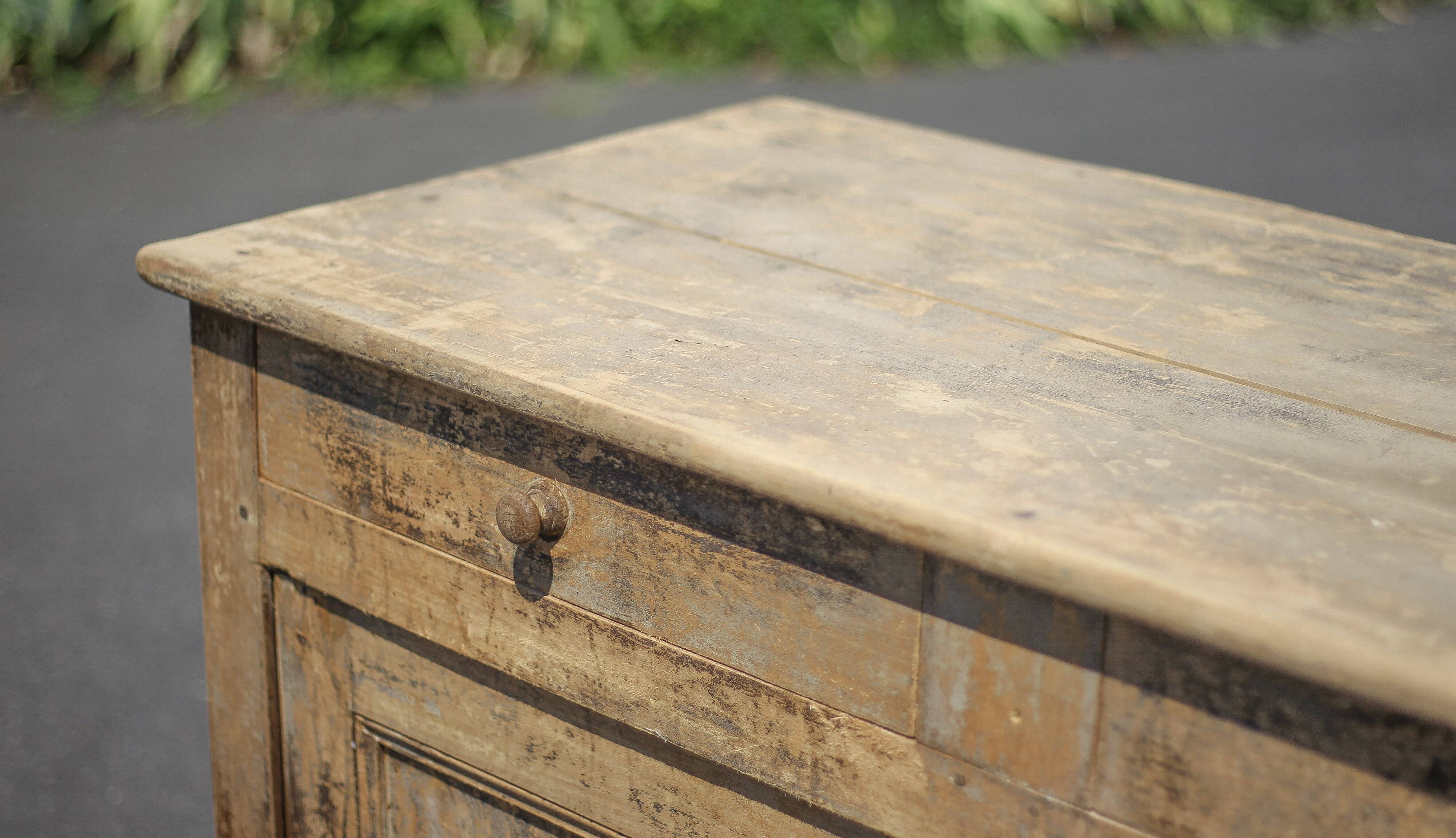 Old wooden sideboard, wooden furniture, brutalist storage furniture