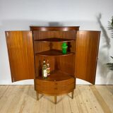 Mid-century modern corner furniture in teak with doors.