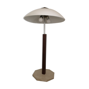 Lampe de bureau en teck et travertin