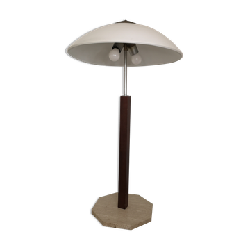 Lampe de bureau en teck et travertin
