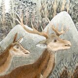 Important Indochinese silk embroidered hanging, Deer in the forest, circa 1940