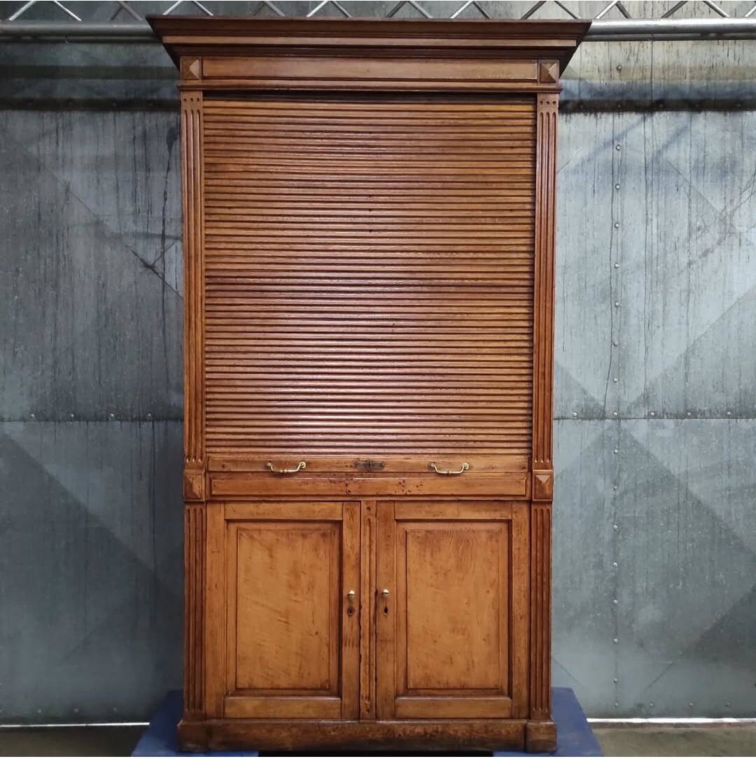Antique Tambour Cabinet | Rolling Shutter Cupboard | Classic Filing Cabinet