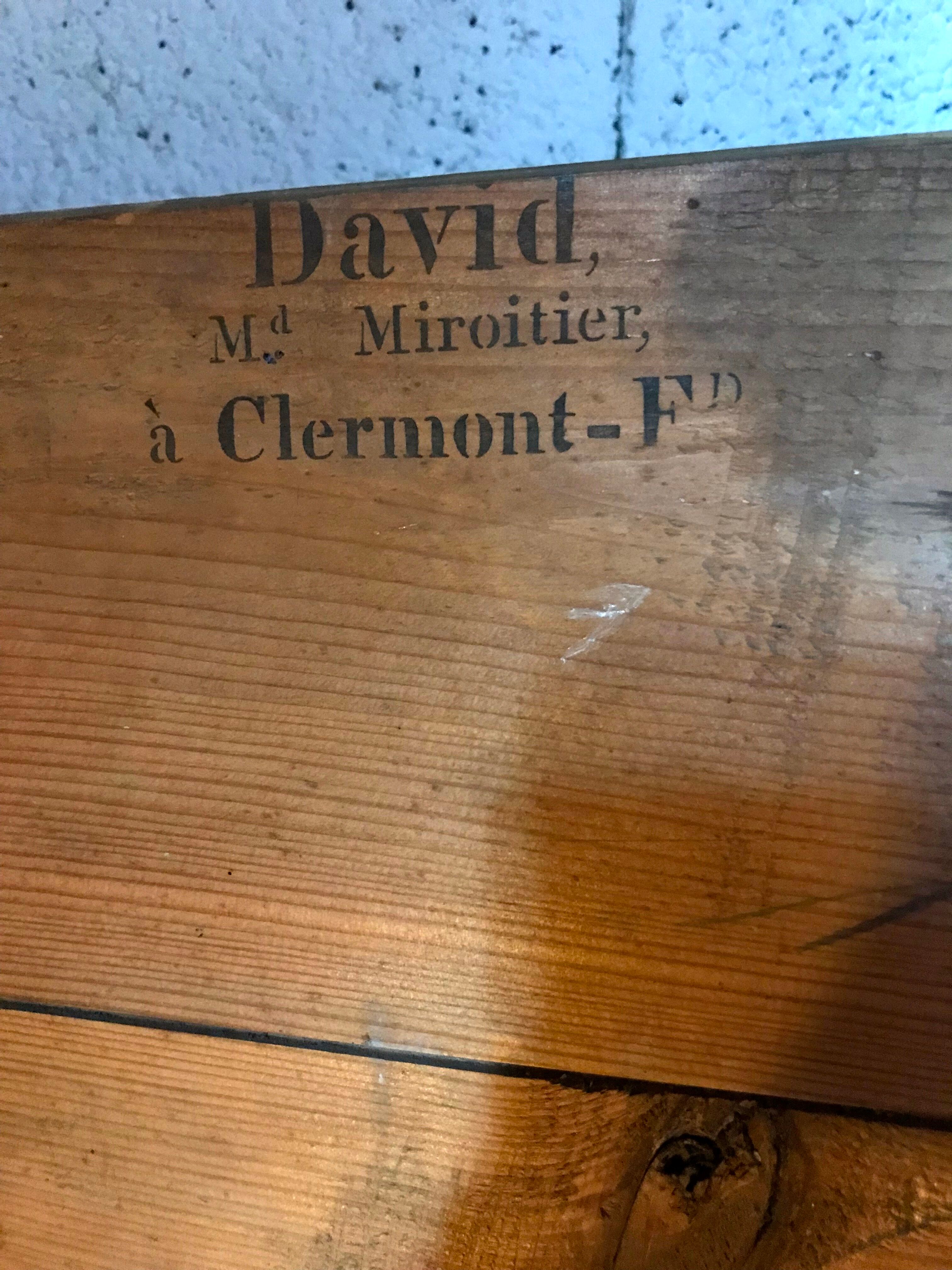 Mirror with golden mercury parquet signed david frame wood and stuck