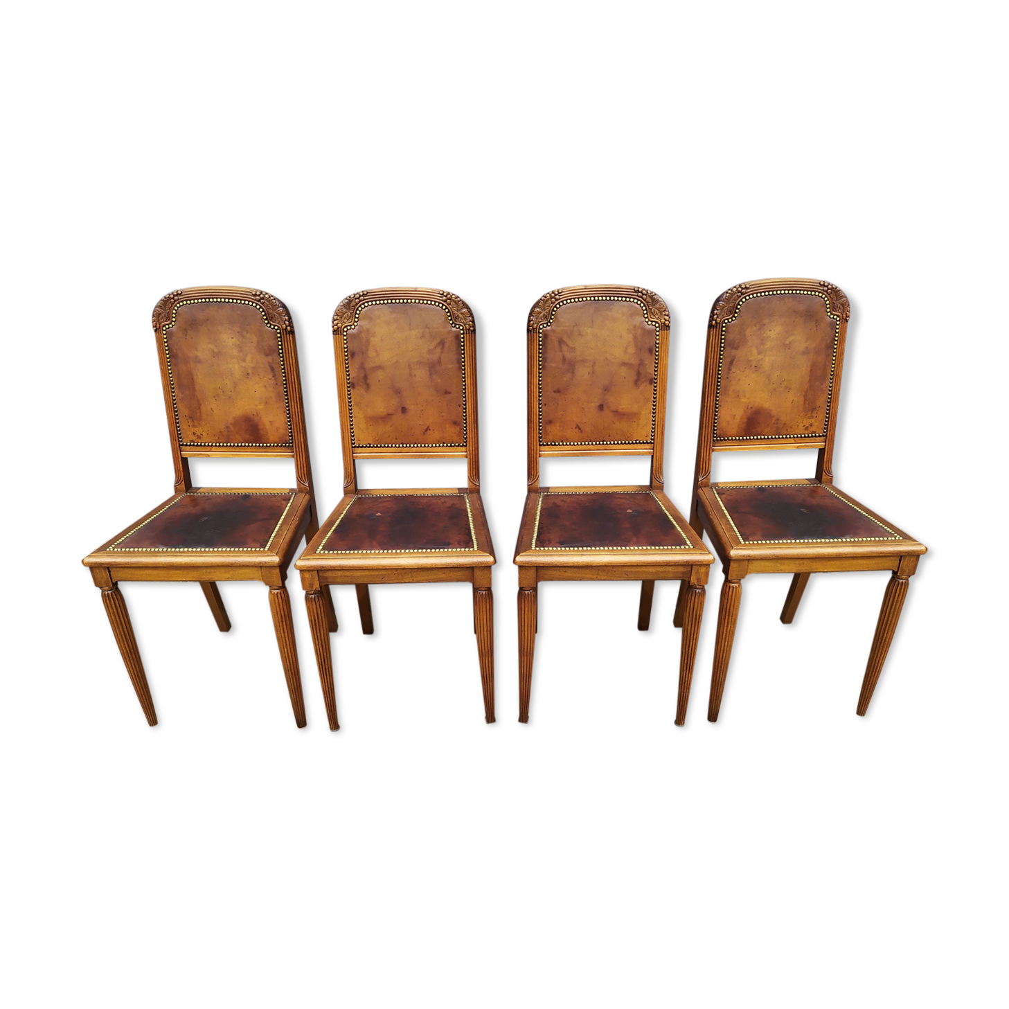 Series of 4 leather art deco chairs 1925
